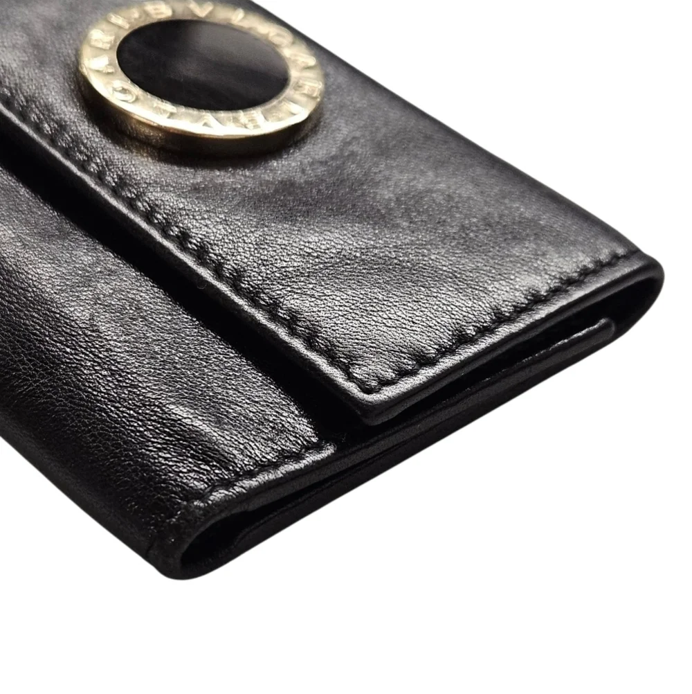 Bvlgari Small Keyholder Wallet In Black Calf Leather And Light Gold